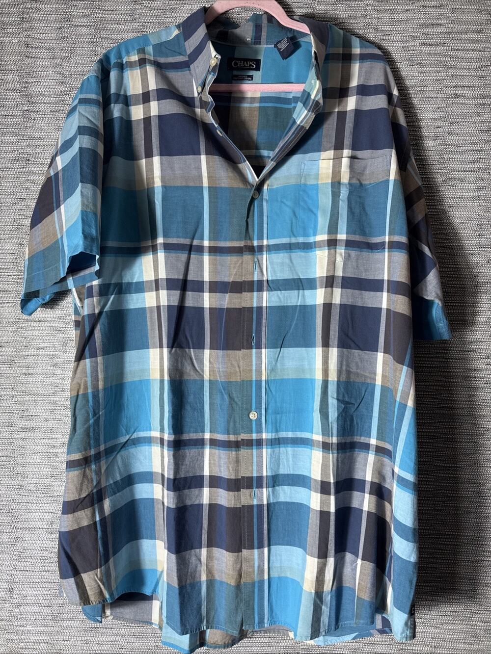 Chaps Washed Pinpoint Oxford Button Down Top, Blue, 2XLT
